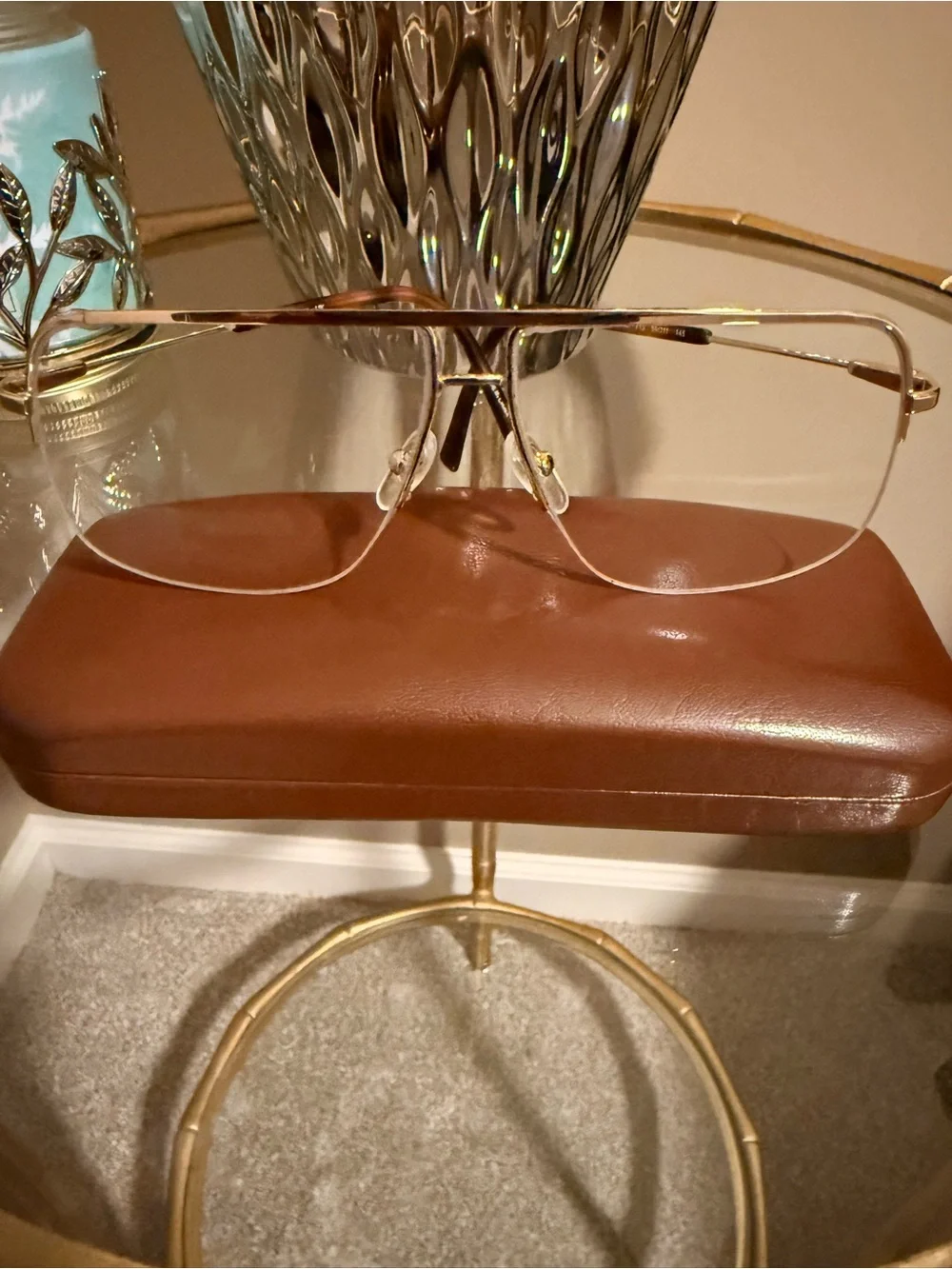 MCM Gold Rim Aviator-Style Reading Glasses with Brown Case